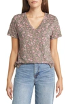 Lucky Brand Classic V-neck T-shirt In Black Floral Print