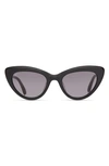 Toms Willow 52mm Cat Eye Sunglasses In Shiny Black/ Dark Grey