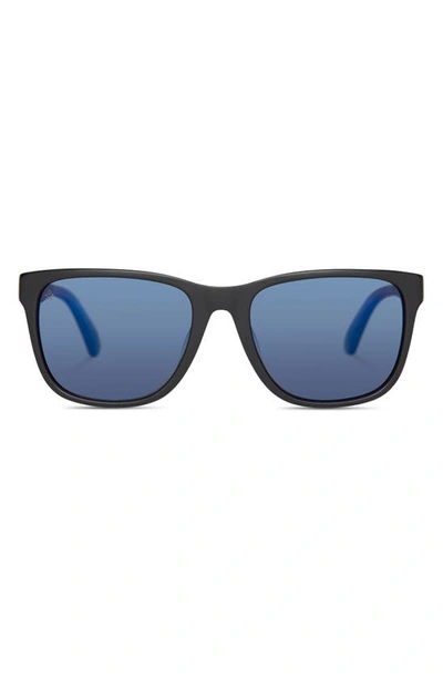 Toms Austin 56mm Polarized Square Sunglasses In Matte Black/ Zeiss Blue Polar