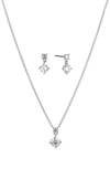 Nadri Bridesmaids Drop Earrings & Pendant Necklace Solitaire Set In Silver