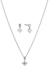 Nadri Bridesmaids Drop Earrings & Pendant Necklace Solitaire Set In Rhodium