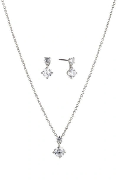 Nadri Bridesmaids Drop Earrings & Pendant Necklace Solitaire Set In Rhodium