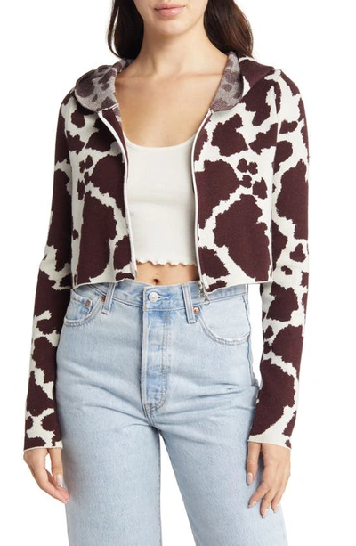 Pacsun Kelly Crop Hooded Cardigan In Cow Print