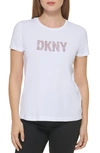 Dkny Glitter Graphic Logo Tee In White