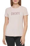 Dkny Glitter Graphic Logo Tee In Blush