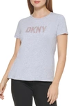 Dkny Glitter Graphic Logo Tee In Heather Grey