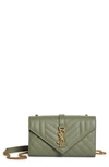 Saint Laurent Small Monogramme Matelassé Quilted Calfskin Shoulder Bag In Light Sage