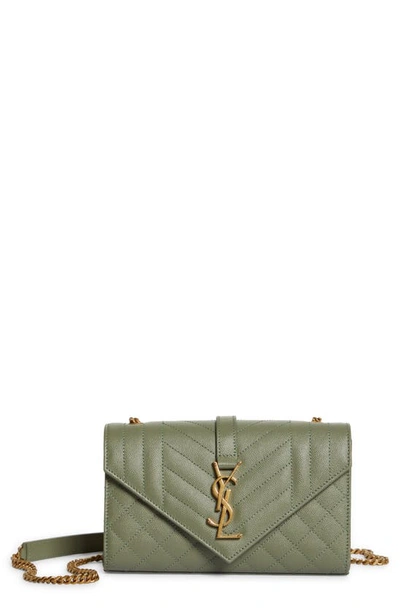 Saint Laurent Small Monogramme Matelassé Quilted Calfskin Shoulder Bag In Light Sage