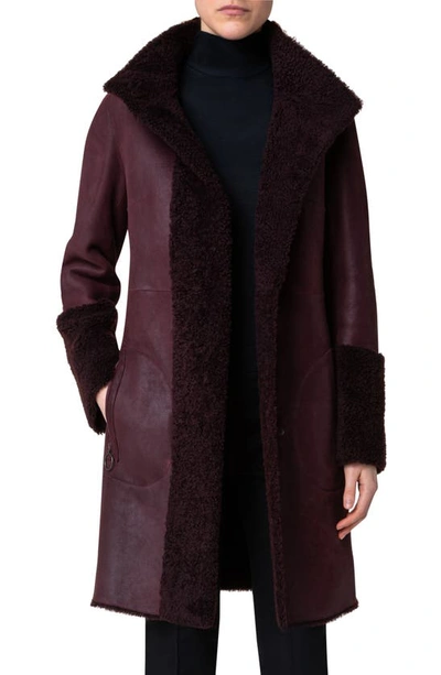 Akris Punto Genuine Shearling Coat In Burgundy