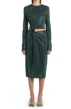 BOTTEGA VENETA TWIST CUTOUT LONG SLEEVE STUDDED MIDI DRESS