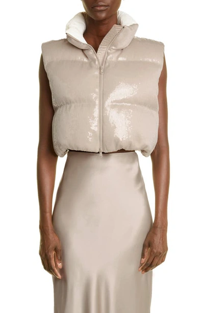 Brunello Cucinelli Dazzling Paillete Crop Down Vest In White