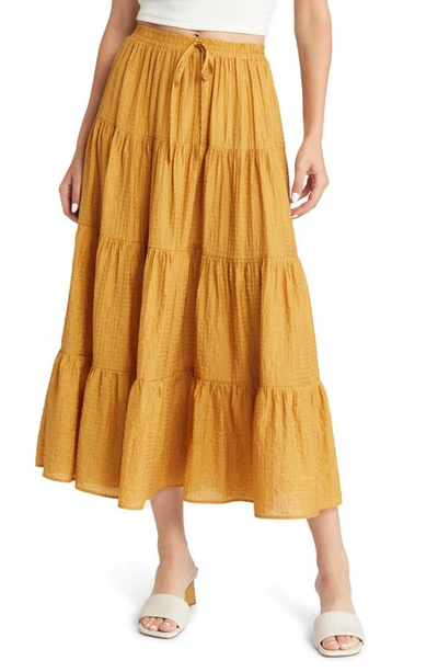 Moon River Textured Tiered Maxi Skirt In Mustard