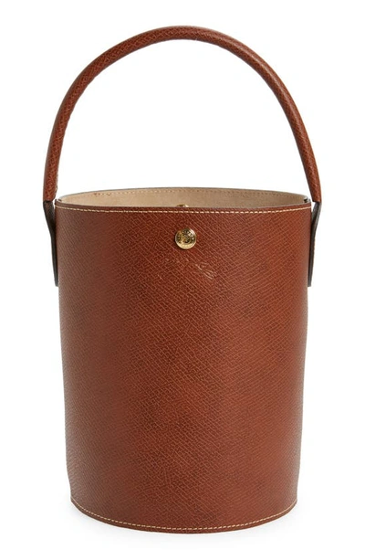 Longchamp Le Pliage Cuir Russie Leather Bucket Bag In Brown