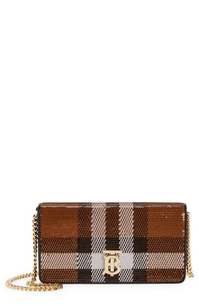 Burberry Lola Sequin Check Wallet On A Chain In Brown
