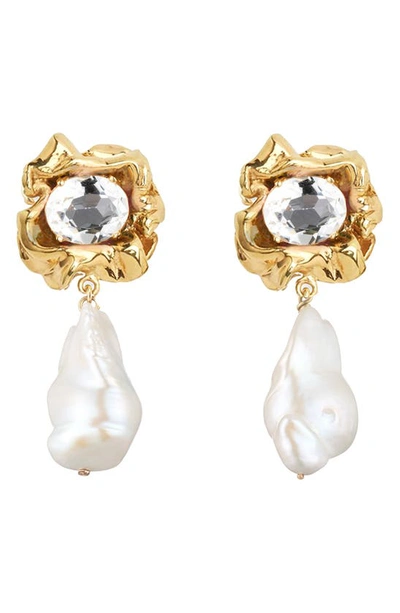 Sterling King Lola Baroque Pearl Drop Earrings In Gold - Crystal