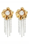 STERLING KING STERLING KING TITANIA IMITATION PEARL & CRYSTAL FRINGE EARRINGS