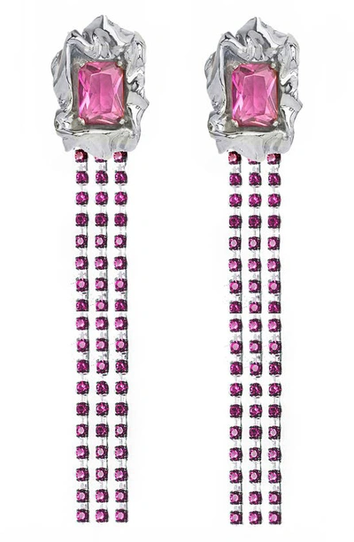 Sterling King Maude Crystal Drop Earrings In Silver - Pink