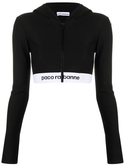 Paco Rabanne Cropped Logo-band Hoodie In Black