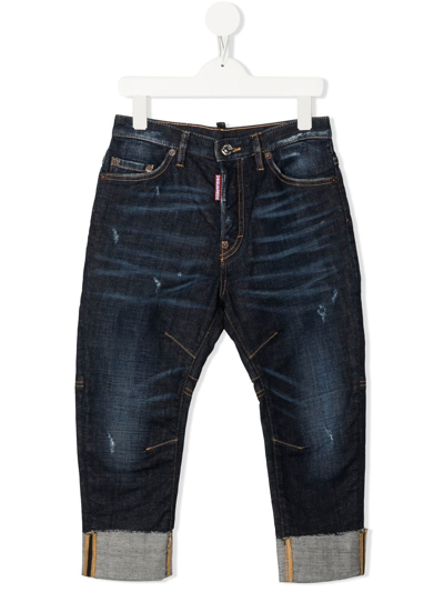 Dsquared2 Kids' Stonewash Turn-up Jeans In Blue