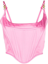 Versace Logo Charm-embellished Corset Satin Top In Pink Lemonade