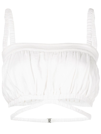 Jonathan Simkhai Standard Clay Washed Linen Ruched Crop Top In White