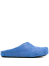 Marni Long Hair Leather Fussbett Sabot Loafers In Blue