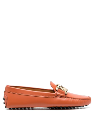 Tod's Chain Link-detail Leather Loafers In Orange