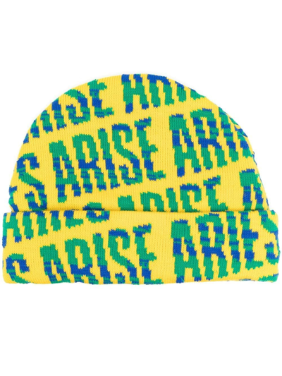 Aries Intarsia-knit Logo Beanie In Yellow
