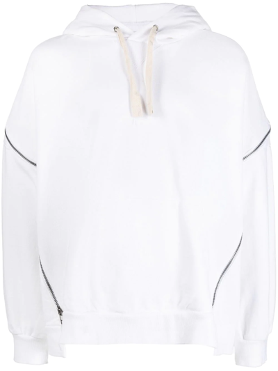 Facetasm Zip-embellished Rib-trimmed Hoodie In White