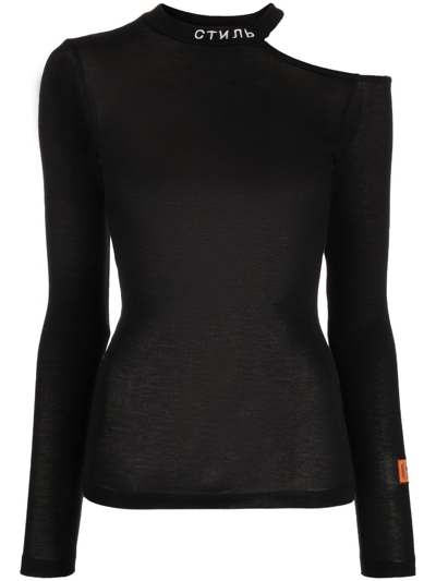 Heron Preston Cut-out Shoulder Long-sleeve T-shirt In Black