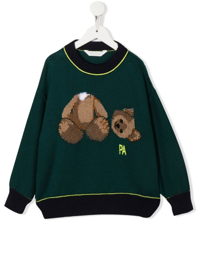 Palm Angels Kids' Virgin-wool Knit Jumper In Green