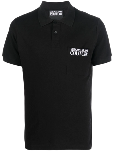 Versace Jeans Couture Embroidered-logo Polo-shirt In Black
