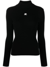 Courrèges Black Reedition Rib Knit Mock Neck Sweater In Black
