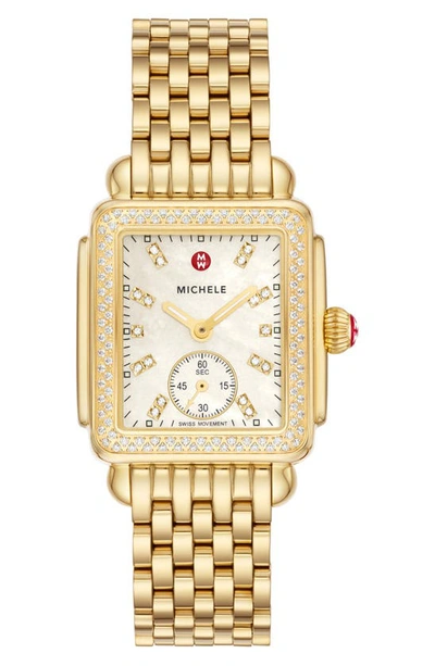 Michele Deco Mid Diamond Bracelet Watch, 29mm In Gold