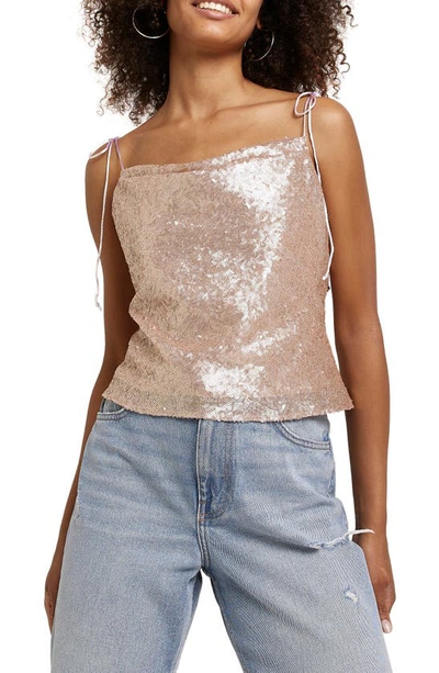 River Island 90s Sequin Cami In Pink