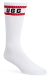 Ugg Lathan Logo Crew Socks In White / Samba Red