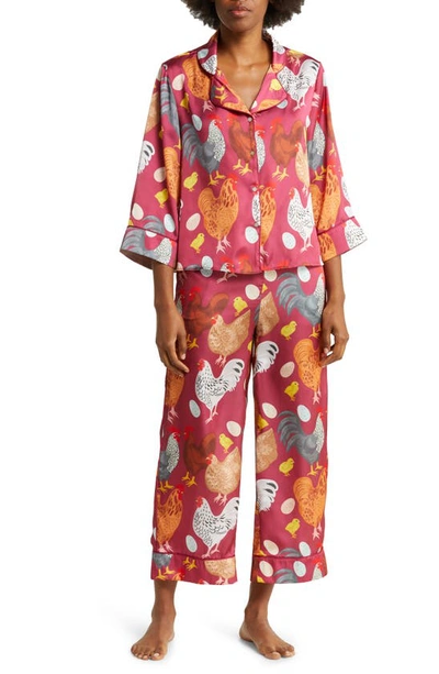 Karen Mabon Chickens Satin Pyjamas In Maroon