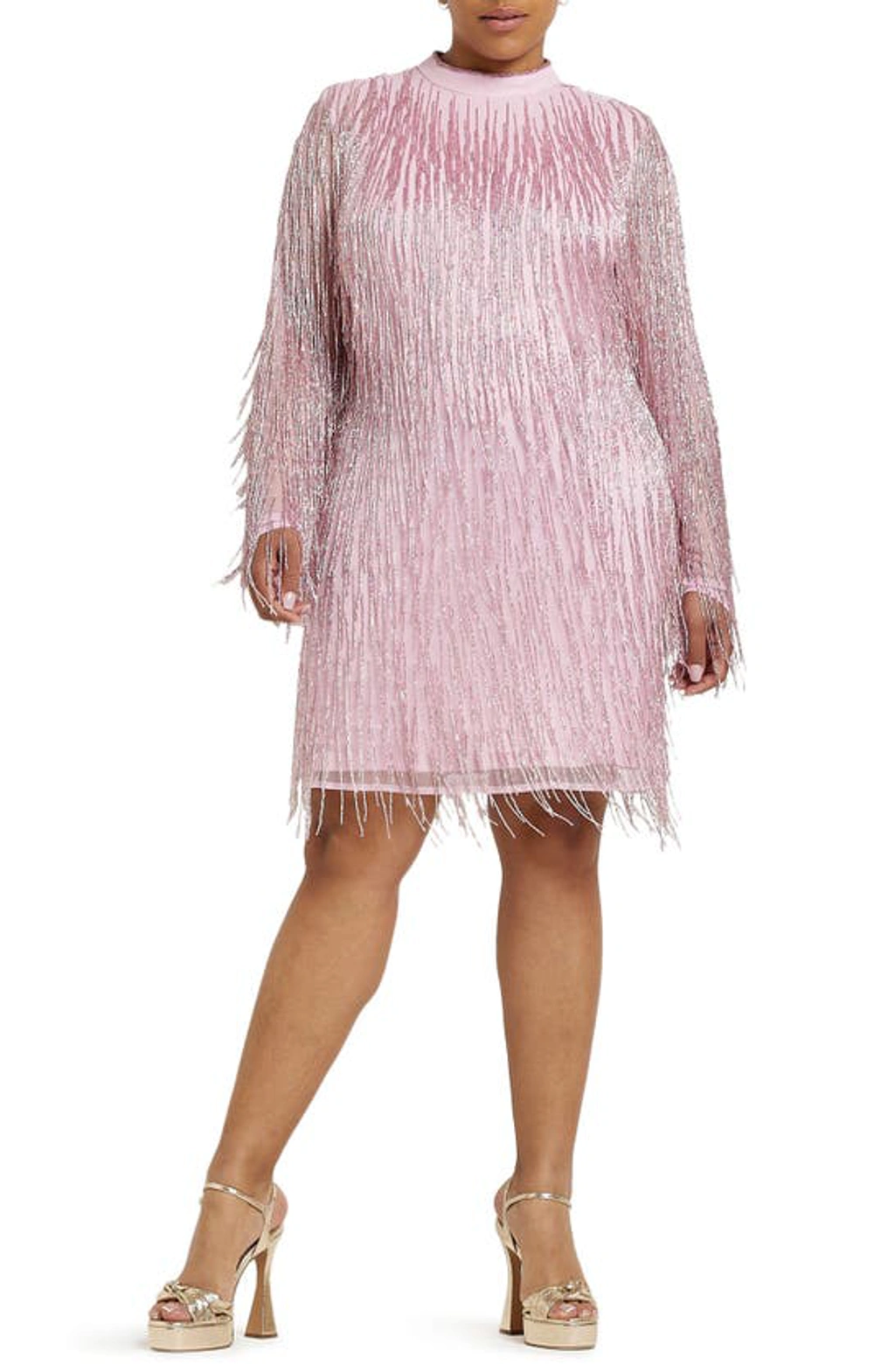 river island beaded dress Rent River Island Silver Tassel Bardot Sequin Mini Dress main image 1