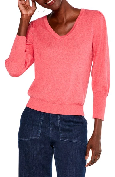 Nic + Zoe Vital Femme Pleat Shoulder Cotton Blend Sweater In Red