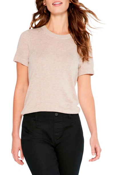 Nic + Zoe Crewneck Short Sleeve Cotton Blend Sweater In Birch