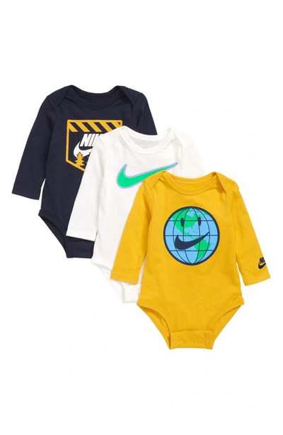 Nike Babies' 3-pack Assorted Long Sleeve Bodysuits In Blue
