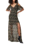 French Connection Hallie Floral Cold Shoulder Crinkle Maxi Dress In 01-black Multi