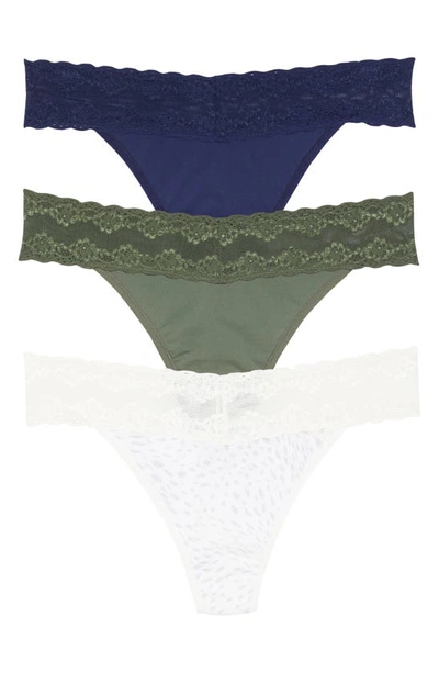 Natori Bliss Perfection Lace Trim Thong In Navy/ Vine/ Cheetah