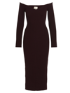 Khaite Pia Ribbed Off The Shoulder Long Sleeve Sweater Dress In Bordeaux