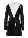 Giambattista Valli Sequin Embellished Lace-insert Mini Shirtdress In White/black