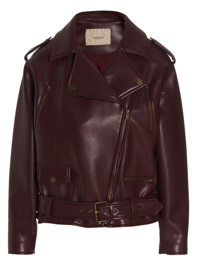 Twinset Eco Leather Biker Jacket In Red
