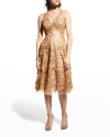 Dress The Population Blair Fit-&-flare Dress In Gold / Nude
