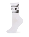 Versace Short Socks W/ Striped Logo Cuff In White / Black