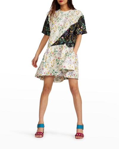 Cynthia Rowley Demi Patchwork Tee Dress In Black / White