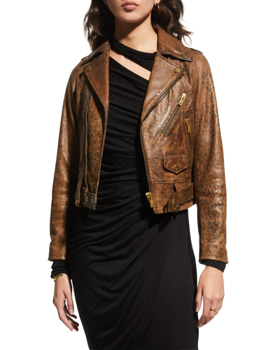 Golden Goose Faded Leopard-print Leather Jacket In Leopard Tan / Blk